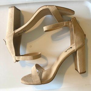 Shein - Nude Single Strap Open Toe Chunky Heel Sandals